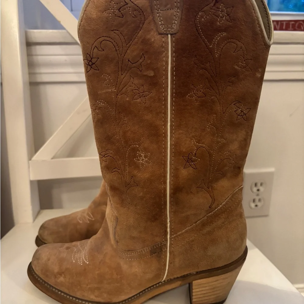 Wolverine suede Cowboy boots, Western wear brown Size 8 - Picture 3 of 8